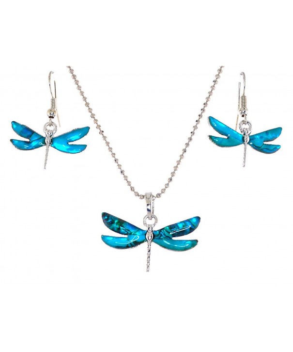 Dragonfly Inspired Necklace Earrings Set Blue