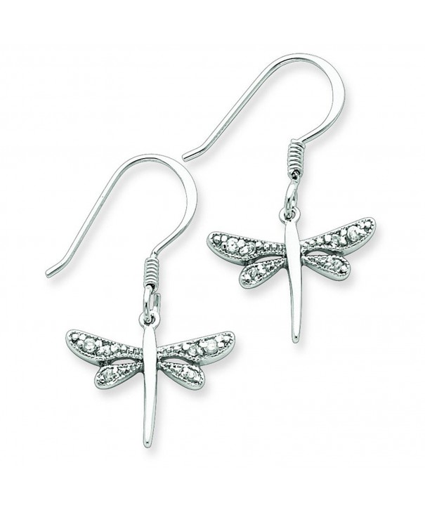 Sterling Silver Cz Dragonfly Earrings