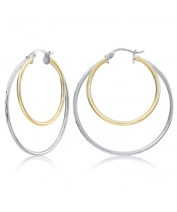 Sterling Silver Two Tone Diamond cut Earrings