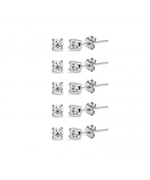 5 Pair Sterling Zirconia Round cut Earrings