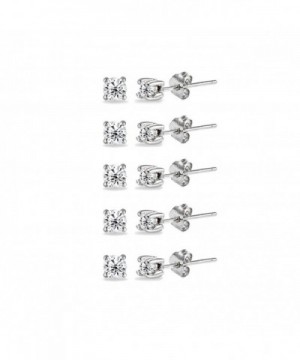 5 Pair Set Sterling Silver Cubic Zirconia Round Cut 2mm Tiny Stud