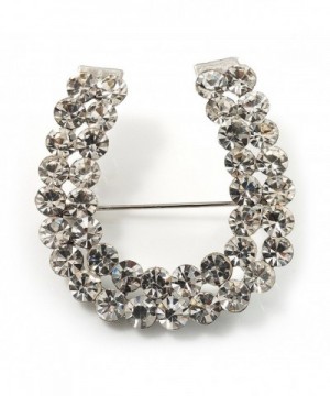Clear Crystal Horseshoe Brooch Silver
