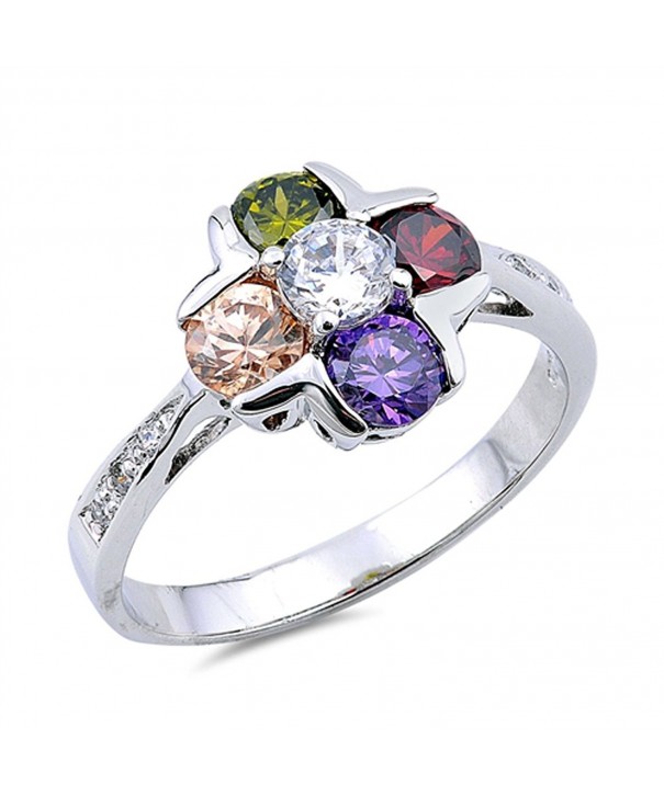 Multicolor Simulated Flower Sterling Silver