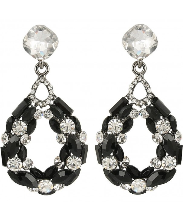 BriLove Bohemian Crystal Earrings Black Silver Tone