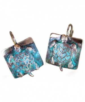 Sea Turtle Earrings Verdigris Patina