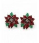 Christmas Poinsettia Holiday Earrings Rhodium