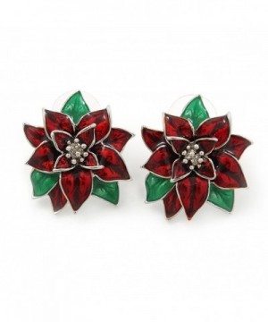 Christmas Poinsettia Holiday Earrings Rhodium