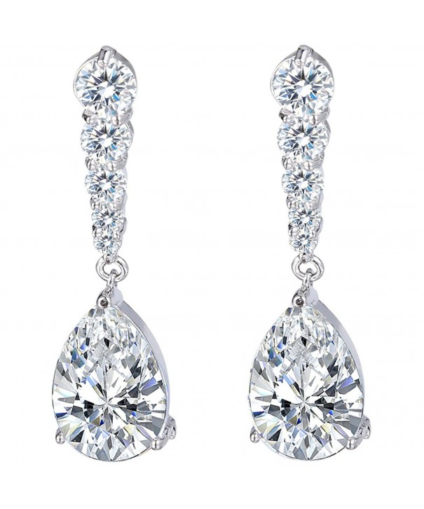 EleQueen Zirconia Teardrop Earrings Silver tone