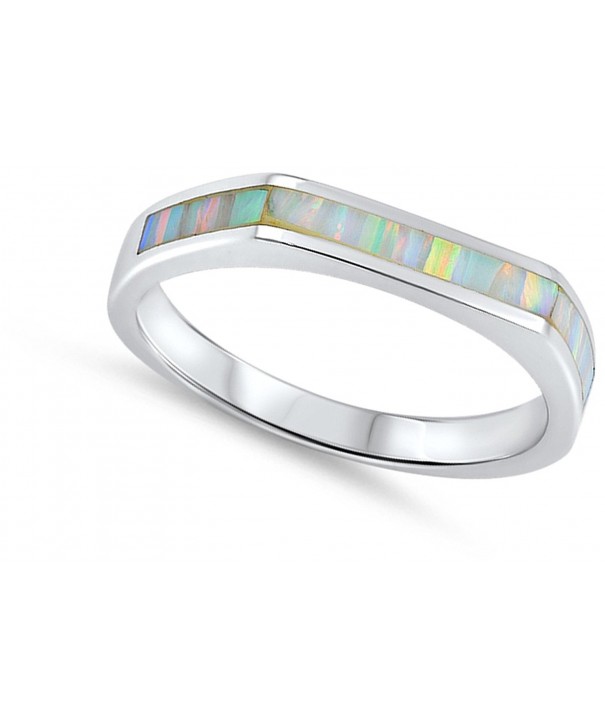 Sterling Silver Angled Wedding Ring - White Simulated Opal - C912MXU4419