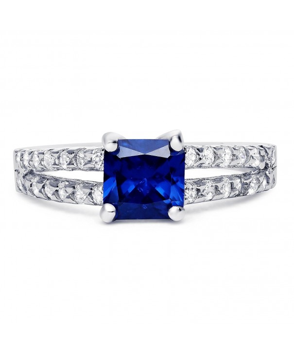 Sterling Silver Square Simulated Blue Sapphire with Clear Cubic ...