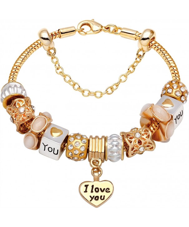 Heart Gold Tone Bead Charm Bracelet