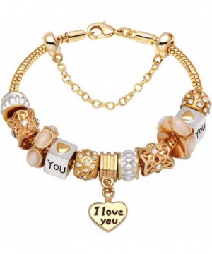 Heart Gold Tone Bead Charm Bracelet
