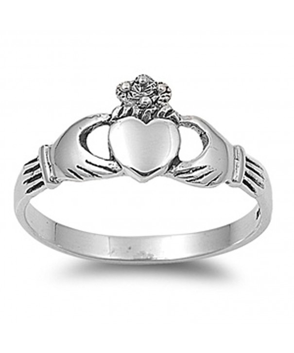 Sterling Silver Women's Claddagh Heart Hand Ring Cute 925 Band 9mm ...