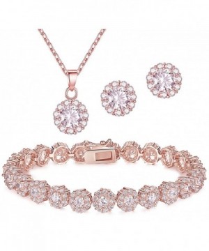 Plated Zirconia Bracelet Necklace Earrings