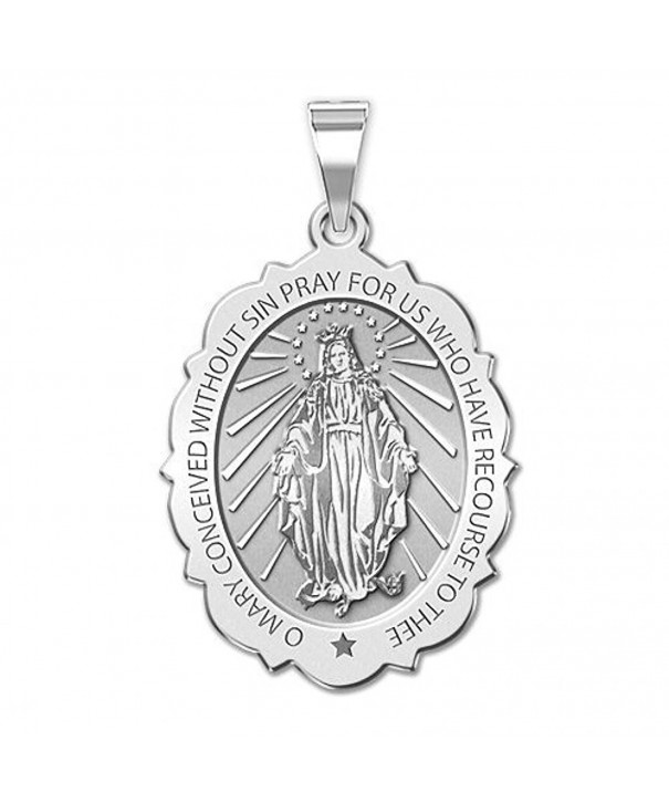 Miraculous Medal Scalloped Oval Sterling