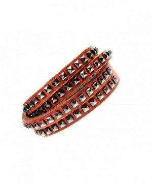 Pyramid Medium Leather Double Bracelet