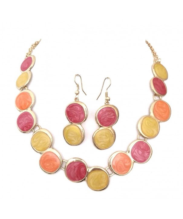 Yellow Orange Enamel Necklace Earrings