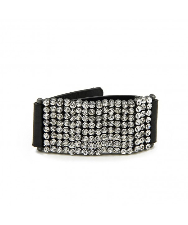 Premium Rhinestones Leather Bracelet Black