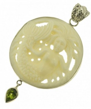 Carved Mermaid Peridot Sterling Pendant