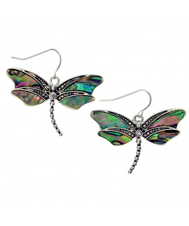 Abalone Dragonfly Earrings Silvertone PammyJ