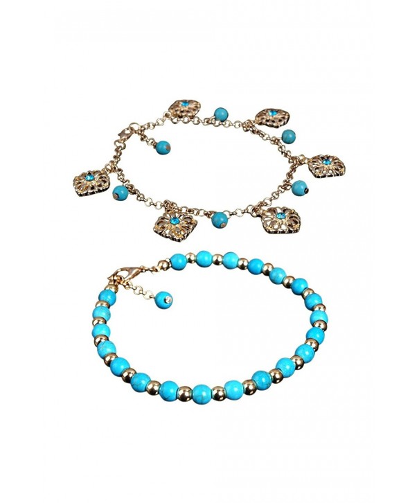 SODIAL Rhinestone Flower Turquoise Anklet