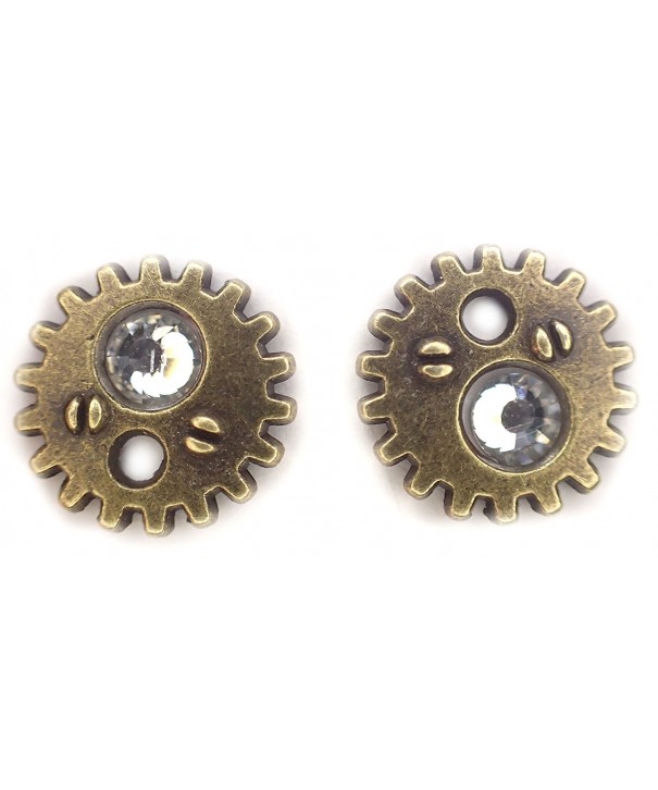 Bronze earrings crystal steampunk gearrings