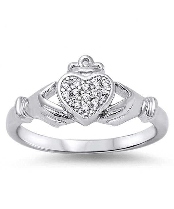 White Polished Claddagh Sterling Silver