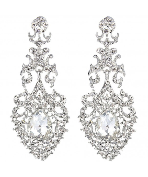 Austrian Crystal Elegant Lace Hollow-out Tear Drop Chandelier Earrings ...