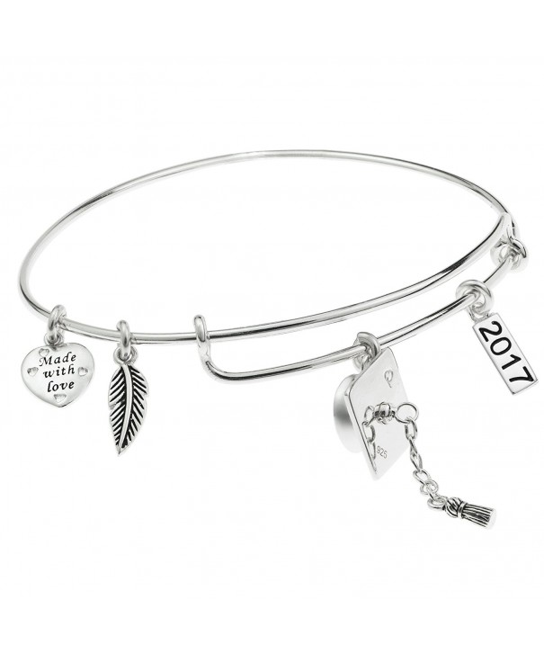 Sterling Graduation Feather Adjustable Bracelet