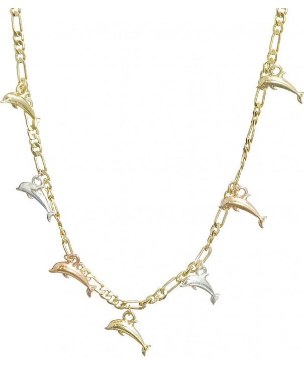 Dolphins Three tone Gold plated Figaro Necklace