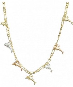 Dolphins Three tone Gold plated Figaro Necklace