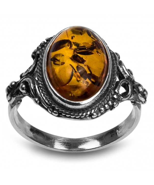 Sterling Silver Amber Oval Ring