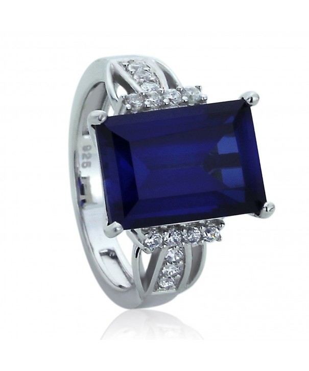 Sterling Rectangular Simulated Sapphire Cocktail