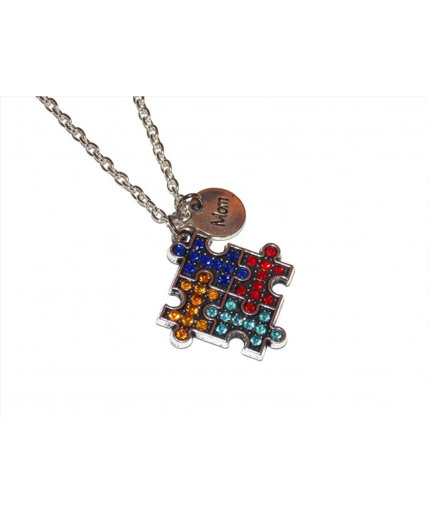 Autism Awareness Studded Puzzle Necklace