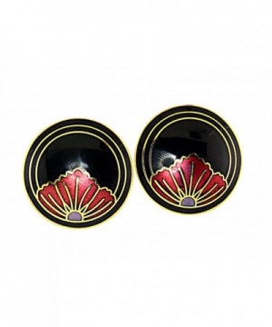 Vintage Genuine Cloisonne Gold tone Earrings Black