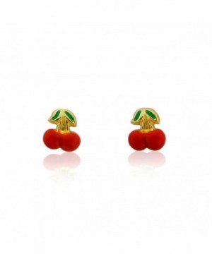 Gold Enamel Apple Stud Earrings