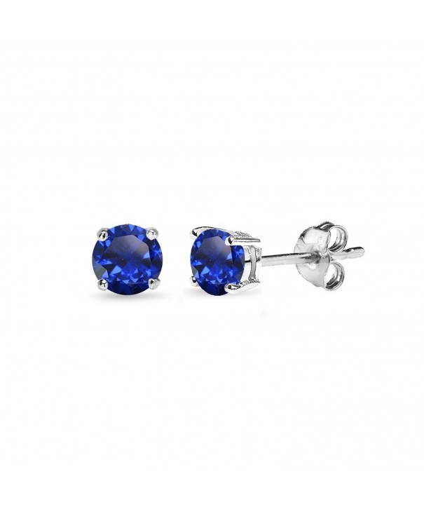 Sterling Sapphire Round Cut Solitaire Earrings