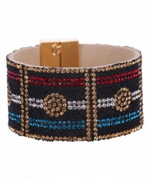 SANWOOD Leather Rhinestone Magnetic Bracelet