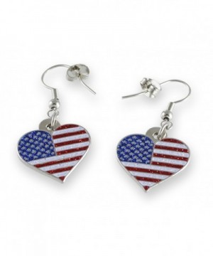 American Patriotic Heart Glitter Earrings