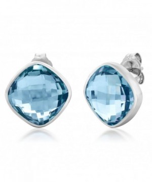 12.00 Ct Sterling Silver Blue Topaz Cushion Checkerboard Gemstone ...