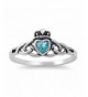 Simulated Aquamarine Claddagh Sterling Silver