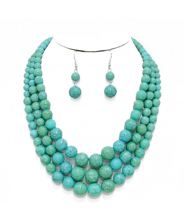 Statement Turquoise Stone simulated Necklace Earrings