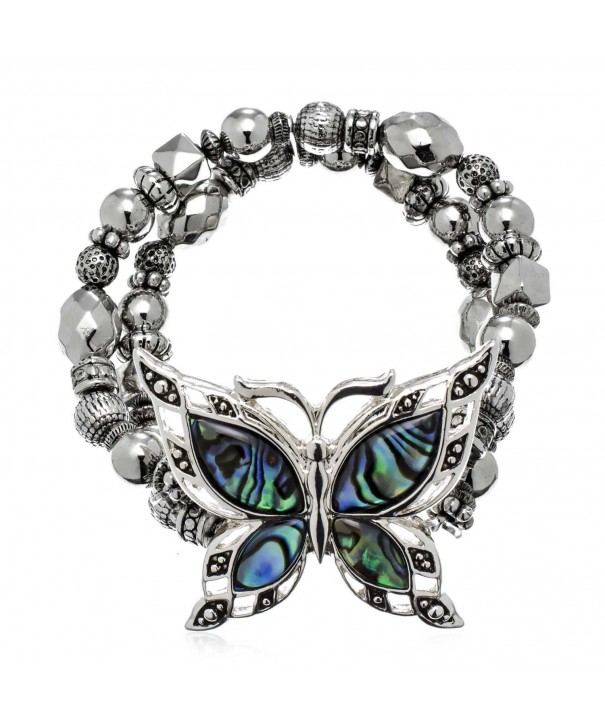 Silvertone Butterfly or Starfish Abalone Beaded Stretch Bracelet ...