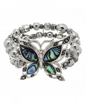 Silvertone Butterfly or Starfish Abalone Beaded Stretch Bracelet ...