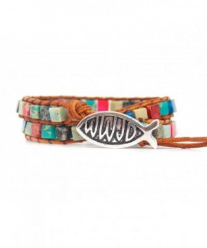 WWJD Bracelet Leather Rainbow Beads