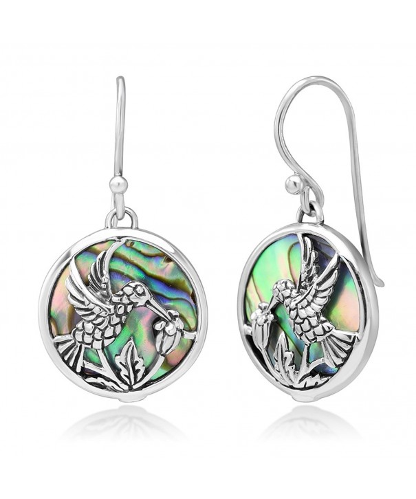 Sterling Hummingbird Drinking Abalone Earrings