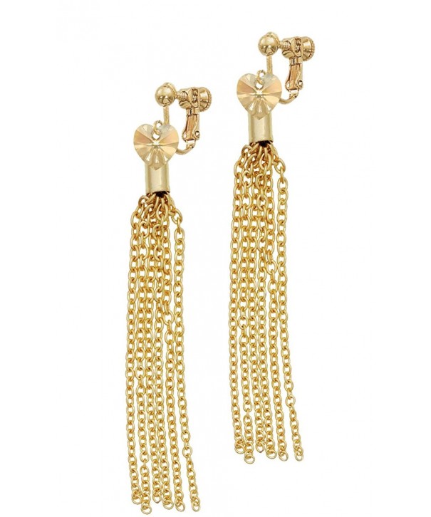 Goldtone Crystal Heart Tassel Earrings