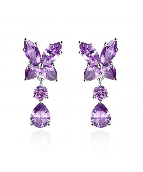 Rhodium Zirconia Butterfly Teardrop Earrings