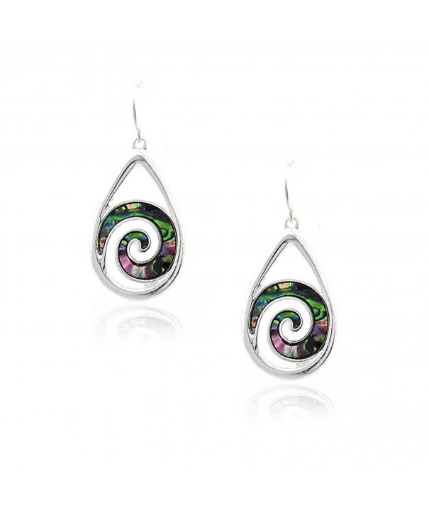 Silver Teardrop Earrings Abalone Spirals