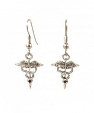 Surgical Dangle Earrings Caduceus Silver